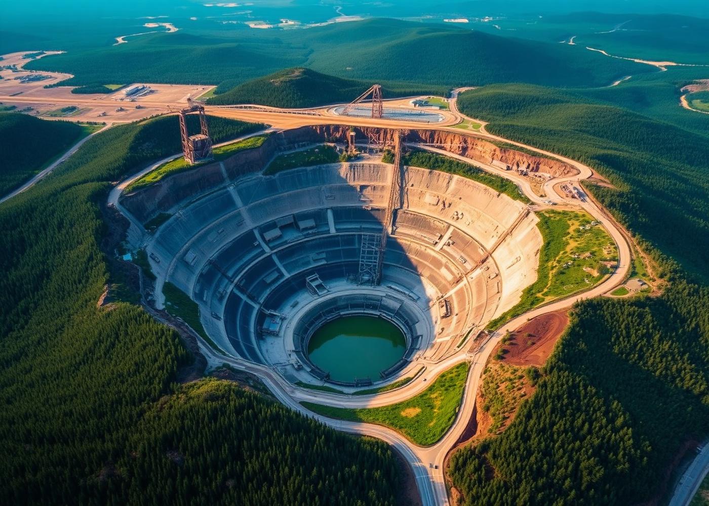 Operação de mineração com áreas de recuperação ambiental